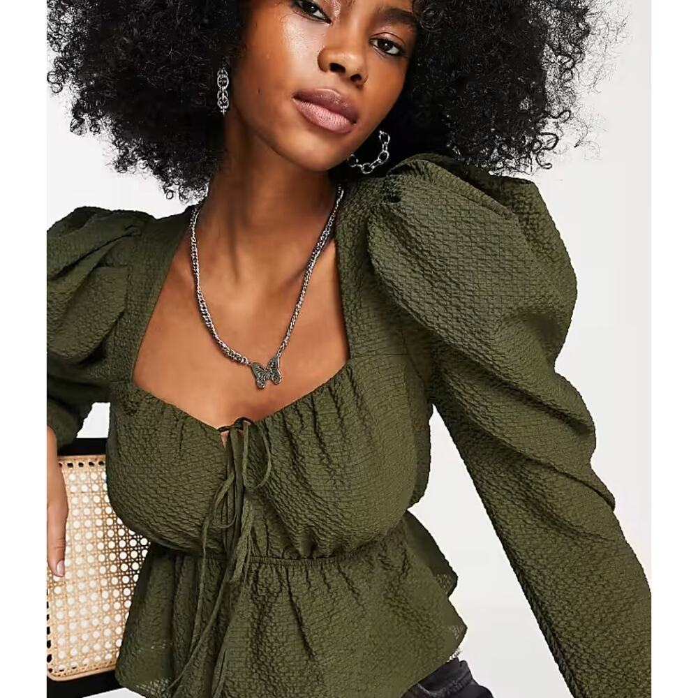 TopShop Womens Crop Top Longโ Puff Sleeve Size 6 Romantic Stretchy